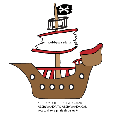 webewanda.com How to draw a cartoon Pirate Ship - Webby Wanda's How To